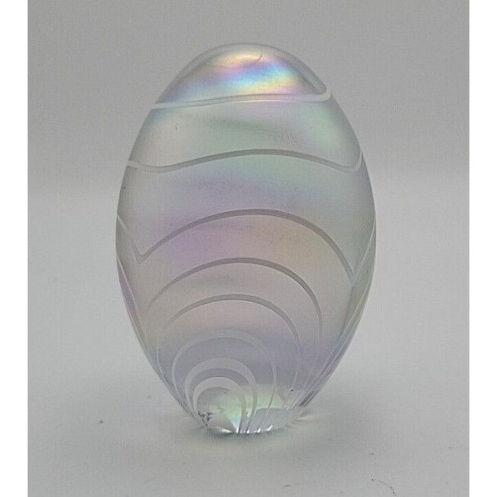 Vtg Iridescent Art Glass EGG Paperweight Rainbow EUC Beautiful Egg! 3" tall